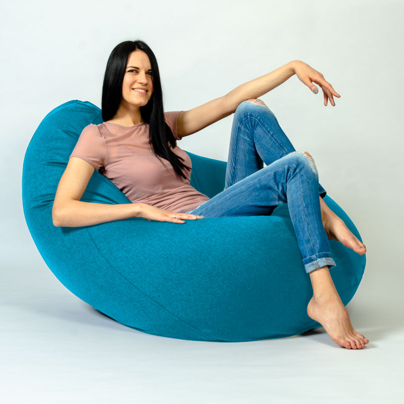 Pufs XXL COZY - Tirkīzs, no labā sāna- pielietojumā